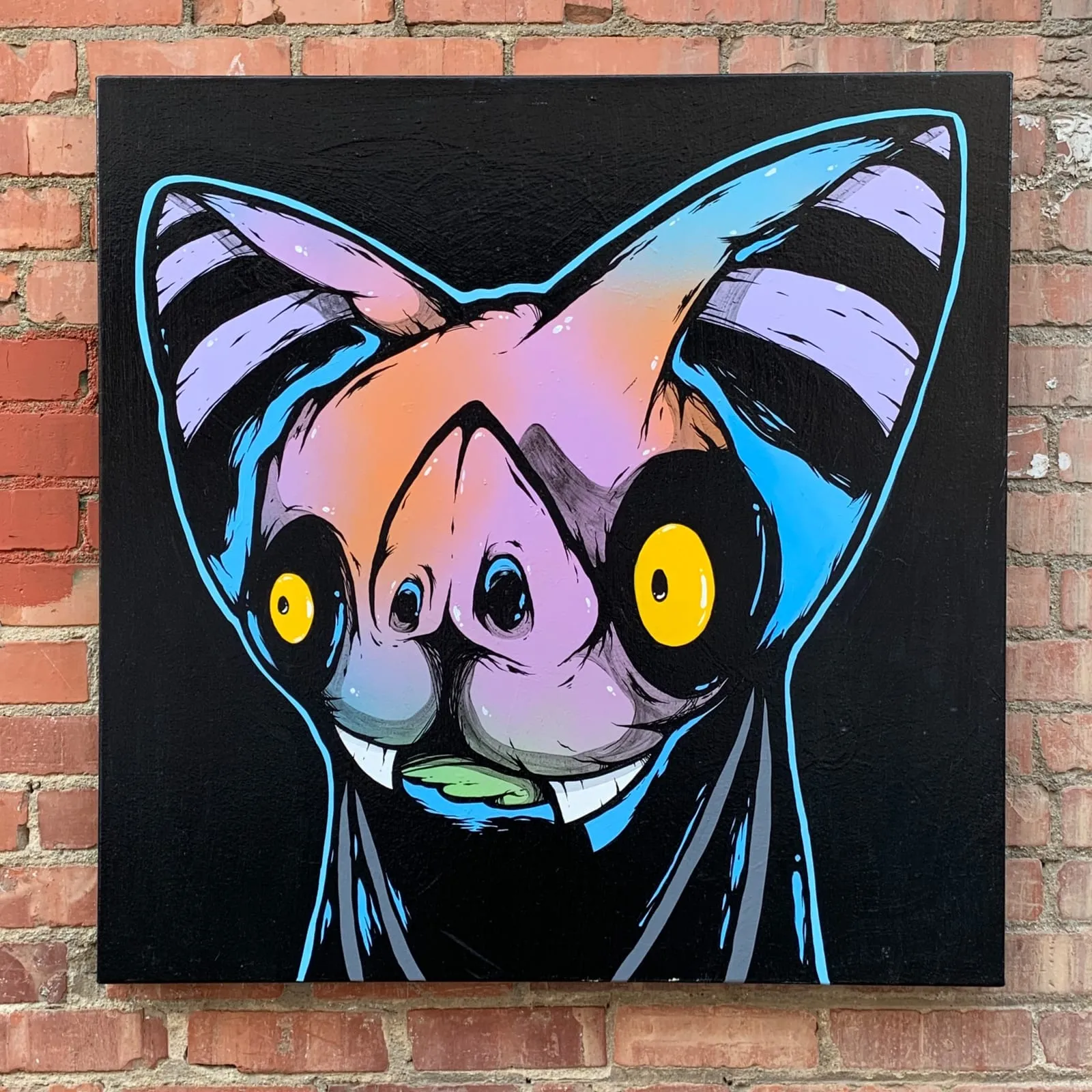 Freaking Ding Bat Painting!, acrylic and spray paint painting on canvas: neon goth lowbrow horror bat art by Freaking Ding Bat